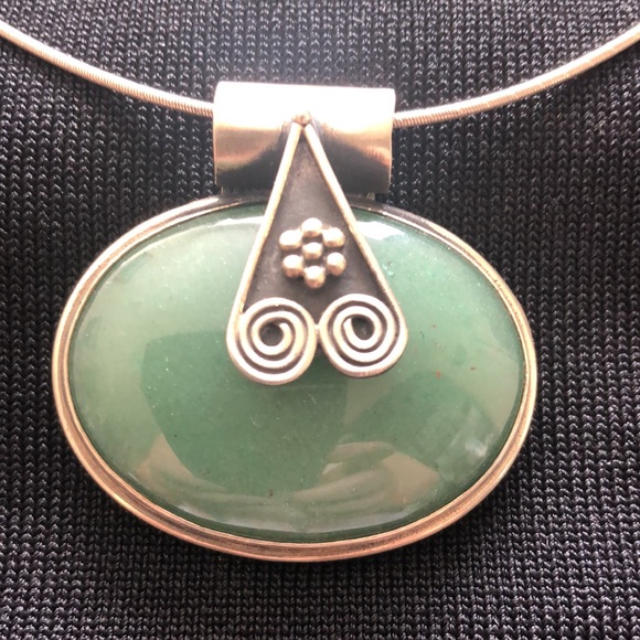 Large Jade  silver necklace boho style - Picture 6 of 6